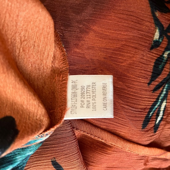 Lovestitch Burnt Orange Floral Button Down Peasant Style Blouse - Picture 9 of 10